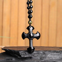 Obsidian Stone Pendant Cross Necklace