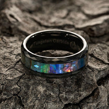 Black 8MM Abalone Shell & Polished  Faceted Tungsten Carbide Ring