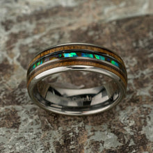 Hawaiian Koa Wood and Abalone Shell Tungsten Carbide Custom Made Titanium Ring