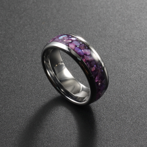 8MM Purple and White Opal Tungsten Carbide Ring
