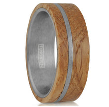 Brushed Silver Tungsten and Oak Whiskey Barrel Ring