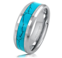 Turquoise Mirror Polished  Inlay Tungsten Carbide Ring