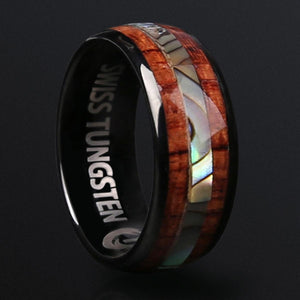 Black Onyx LIMITED EDITION 8MM Tungsten Carbide Abalone and Koa Wood Ring